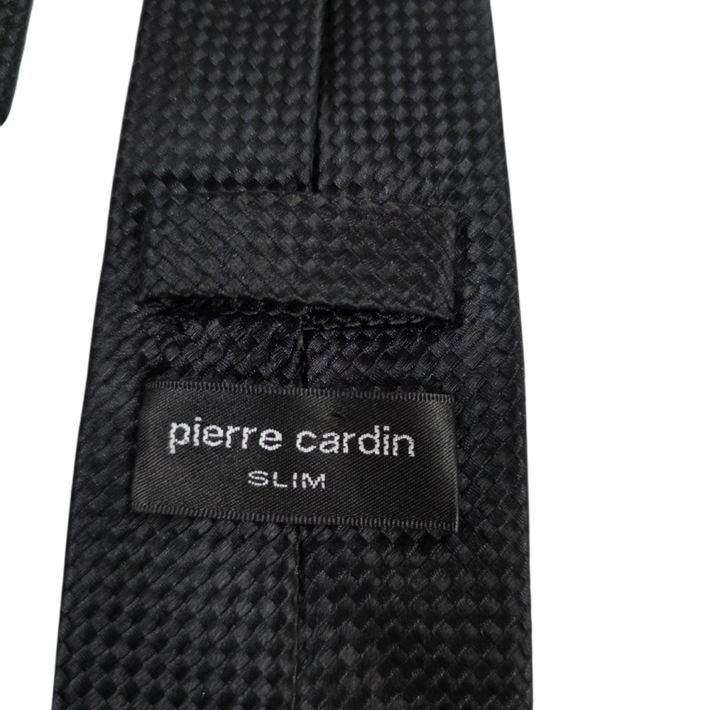 Pierre Cardin Mens Necktie Black Textured Polyester Pattern Slim Designer‎ Work - Picture 5 of 10